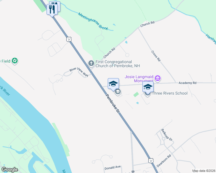 map of restaurants, bars, coffee shops, grocery stores, and more near 209 Academy Road in Suncook
