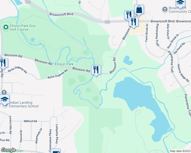 map of restaurants, bars, coffee shops, grocery stores, and more near 1880 Blossom Road in Rochester