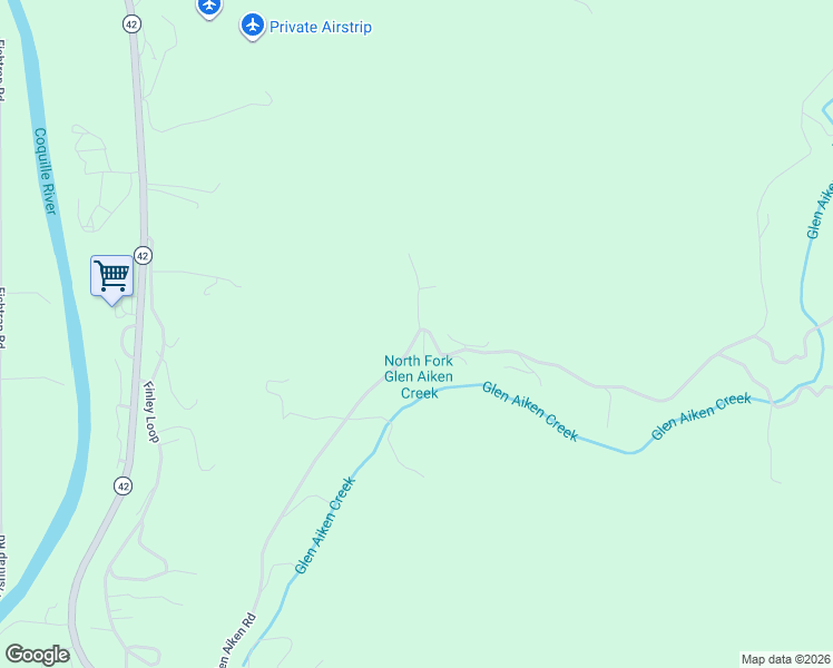 map of restaurants, bars, coffee shops, grocery stores, and more near 55739 Glen Aiken Creek Rd in Coquille