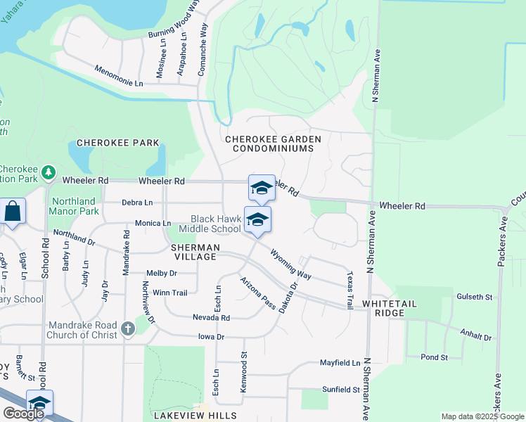 map of restaurants, bars, coffee shops, grocery stores, and more near 1402 Wyoming Way in Madison