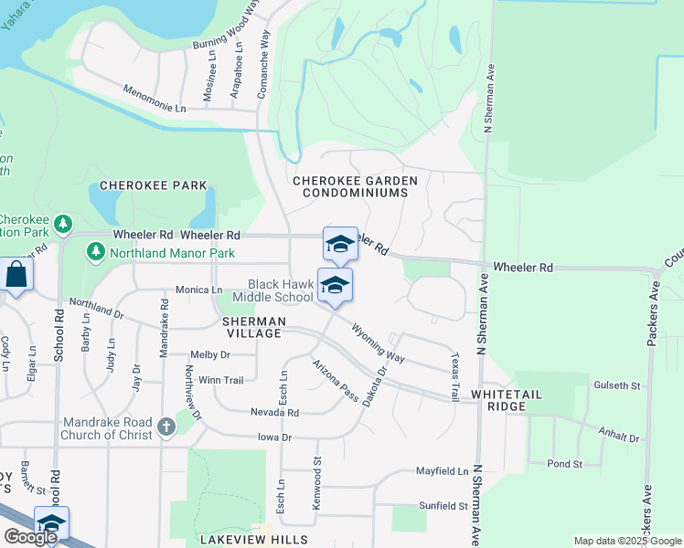 map of restaurants, bars, coffee shops, grocery stores, and more near 1402 Wyoming Way in Madison