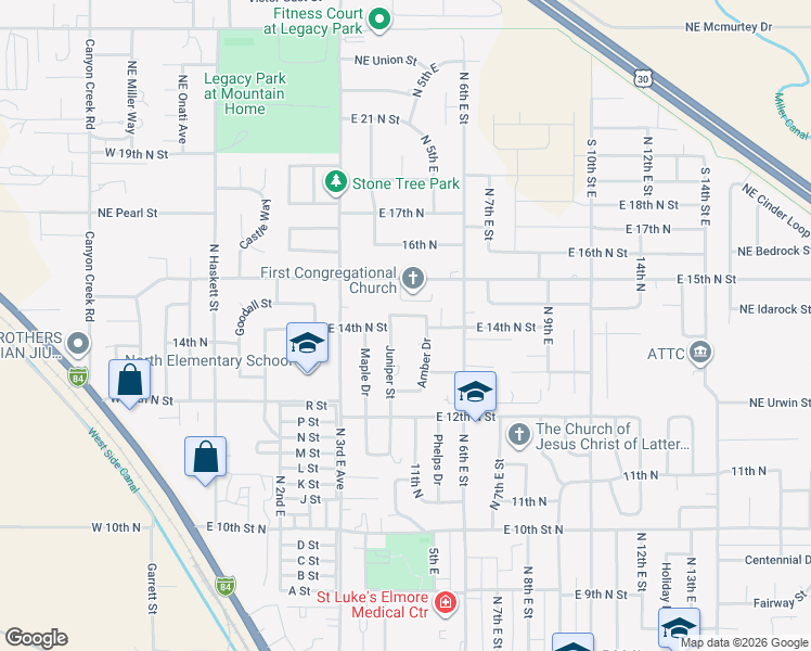 map of restaurants, bars, coffee shops, grocery stores, and more near 520 East 14th North Street in Mountain Home