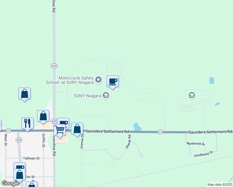 map of restaurants, bars, coffee shops, grocery stores, and more near 3111 Saunders Settlement Road in Sanborn