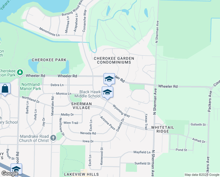 map of restaurants, bars, coffee shops, grocery stores, and more near 1402 Wyoming Way in Madison