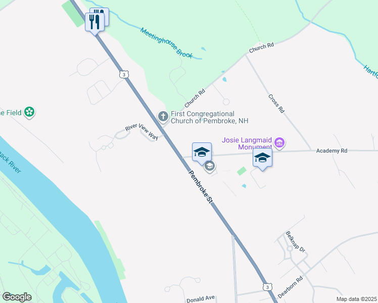 map of restaurants, bars, coffee shops, grocery stores, and more near 206 Academy Road in Pembroke