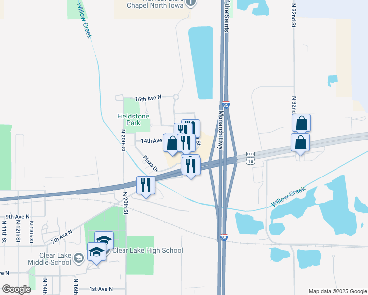 map of restaurants, bars, coffee shops, grocery stores, and more near 1302 North 24th Street in Clear Lake