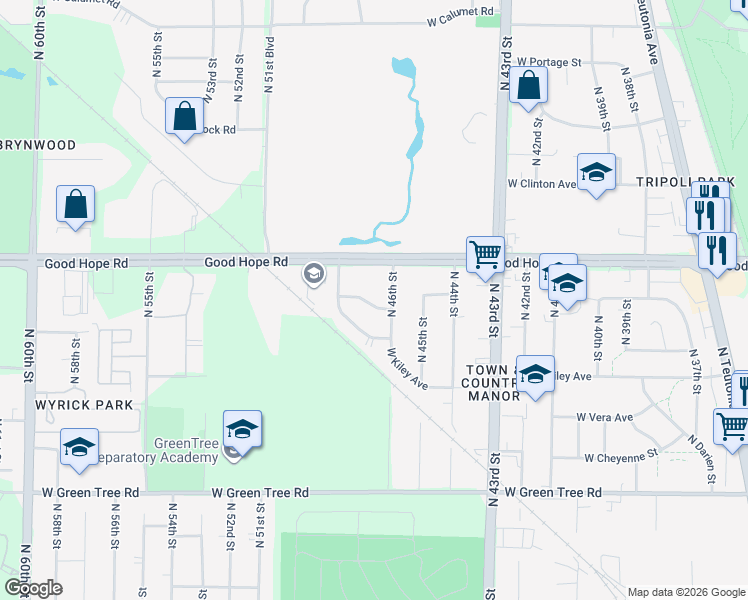 map of restaurants, bars, coffee shops, grocery stores, and more near 4614 West Rochelle Avenue in Milwaukee