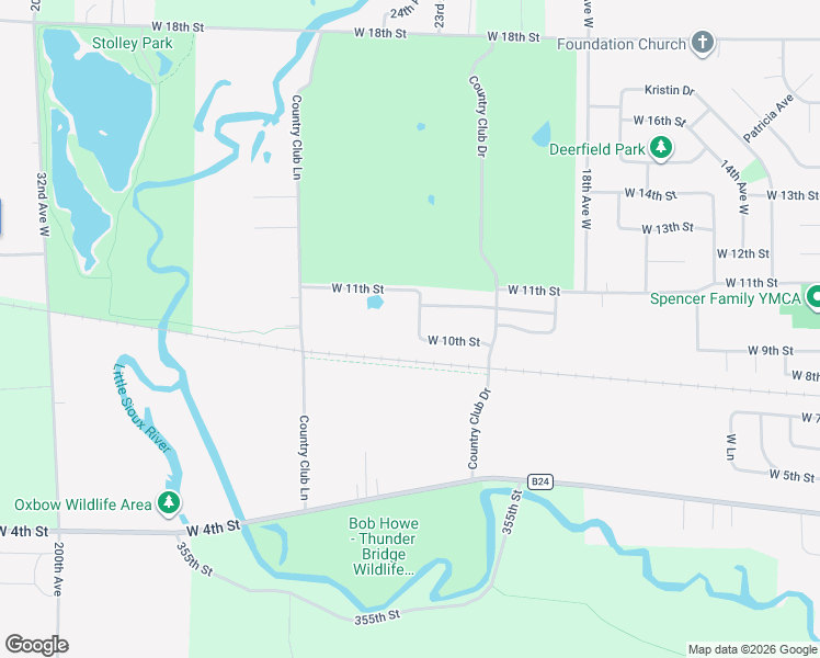 map of restaurants, bars, coffee shops, grocery stores, and more near 1021 23rd Avenue West in Spencer