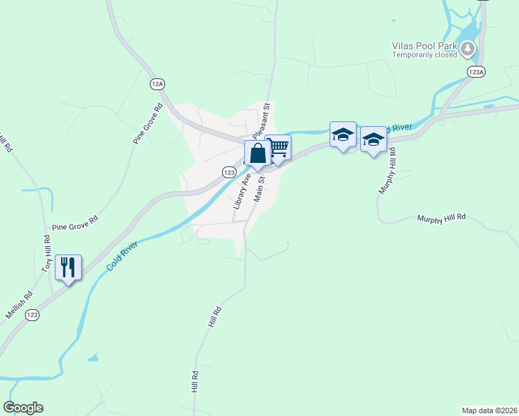 map of restaurants, bars, coffee shops, grocery stores, and more near 15 Main Street in Alstead