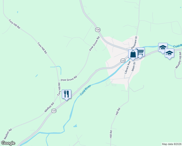 map of restaurants, bars, coffee shops, grocery stores, and more near 94 River Street in Alstead