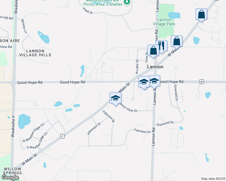 map of restaurants, bars, coffee shops, grocery stores, and more near 20887 Good Hope Road in Lannon