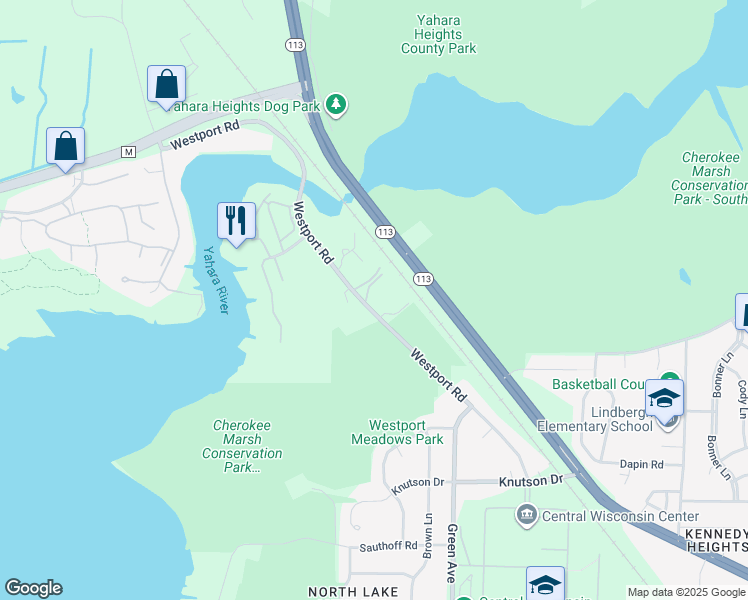 map of restaurants, bars, coffee shops, grocery stores, and more near 5320 Westport Road in Madison