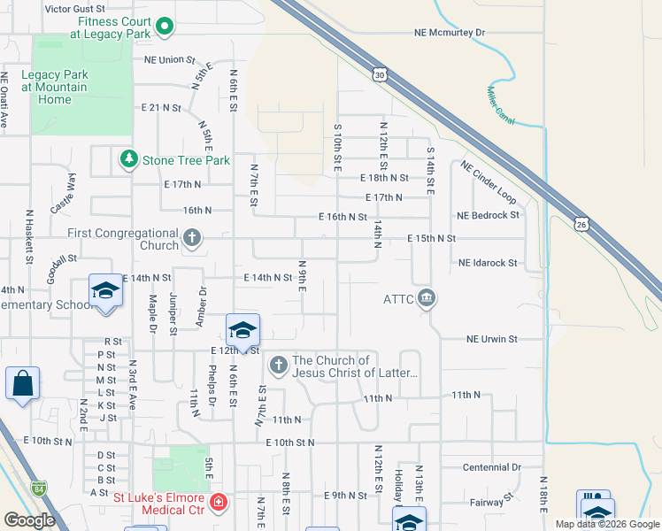 map of restaurants, bars, coffee shops, grocery stores, and more near 995 Terrell Drive in Mountain Home