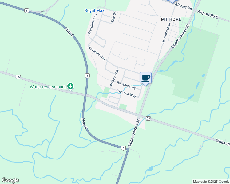 map of restaurants, bars, coffee shops, grocery stores, and more near 159 Thames Way in Hamilton