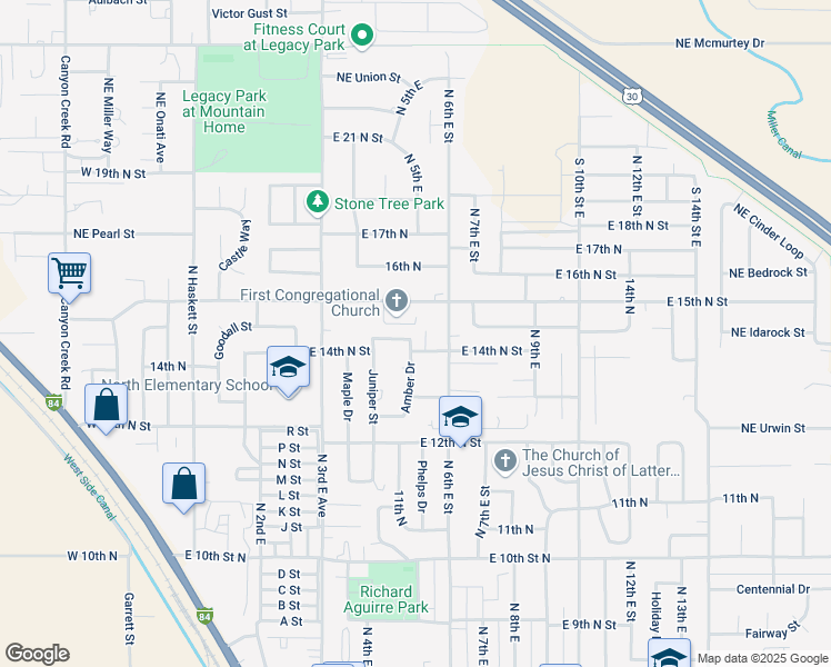 map of restaurants, bars, coffee shops, grocery stores, and more near 560 East 14th North Street in Mountain Home