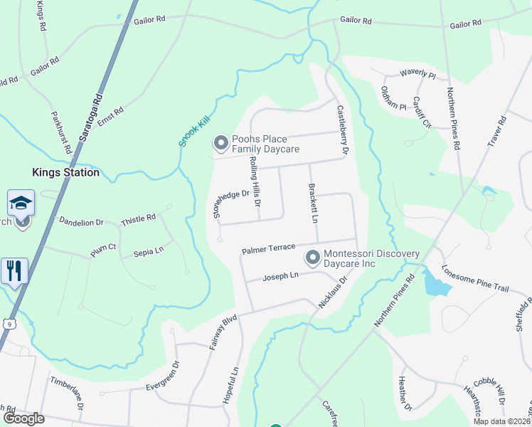 map of restaurants, bars, coffee shops, grocery stores, and more near 11 Rolling Hills Drive in Gansevoort
