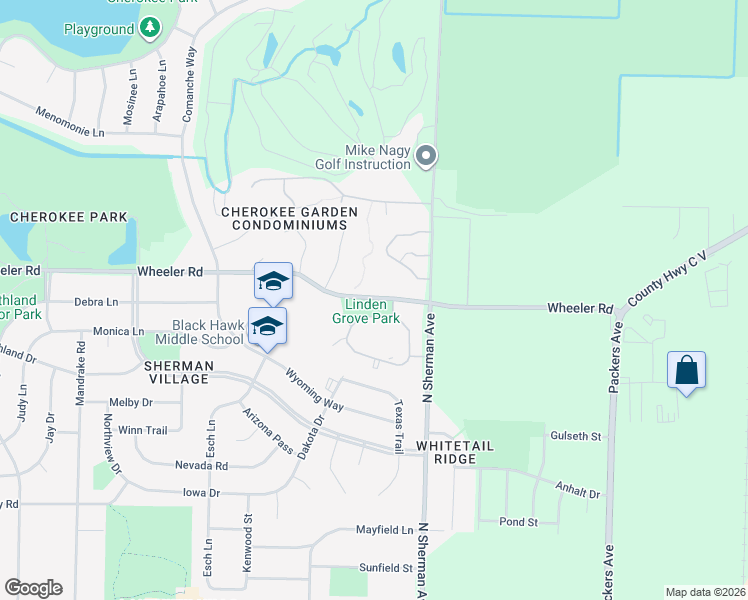 map of restaurants, bars, coffee shops, grocery stores, and more near 1625 Wheeler Road in Madison