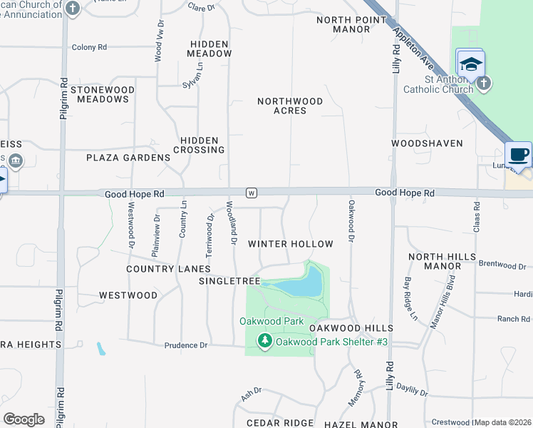map of restaurants, bars, coffee shops, grocery stores, and more near 7148 Winter Hollow Drive in Menomonee Falls