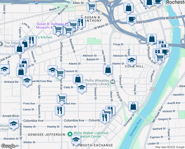 map of restaurants, bars, coffee shops, grocery stores, and more near 303 Tremont Street in Rochester