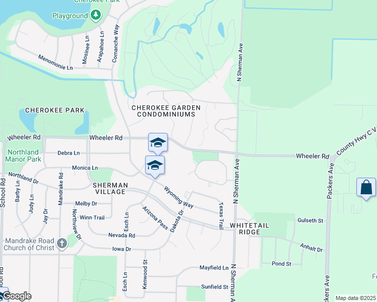 map of restaurants, bars, coffee shops, grocery stores, and more near 1609 Wheeler Road in Madison