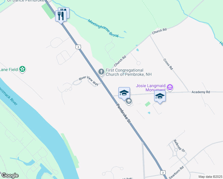 map of restaurants, bars, coffee shops, grocery stores, and more near 206 Academy Road in Pembroke
