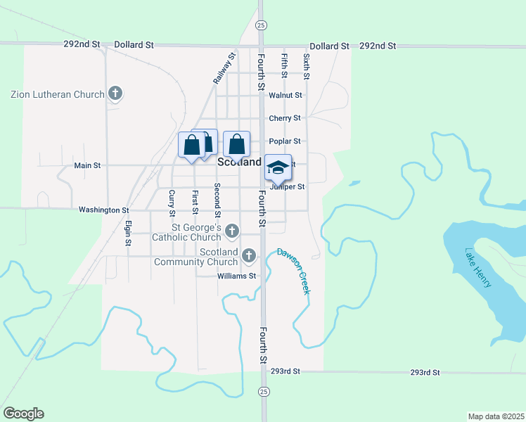 map of restaurants, bars, coffee shops, grocery stores, and more near Fourth Street in Scotland