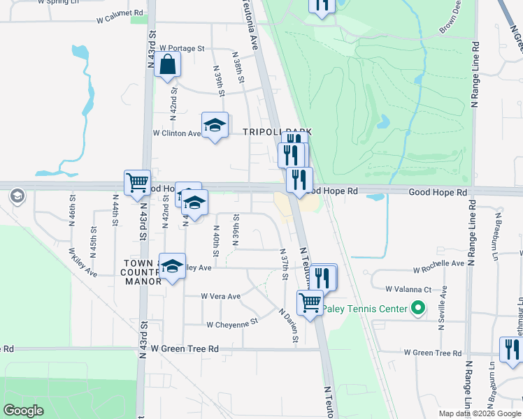 map of restaurants, bars, coffee shops, grocery stores, and more near 3710 West Rochelle Avenue in Milwaukee