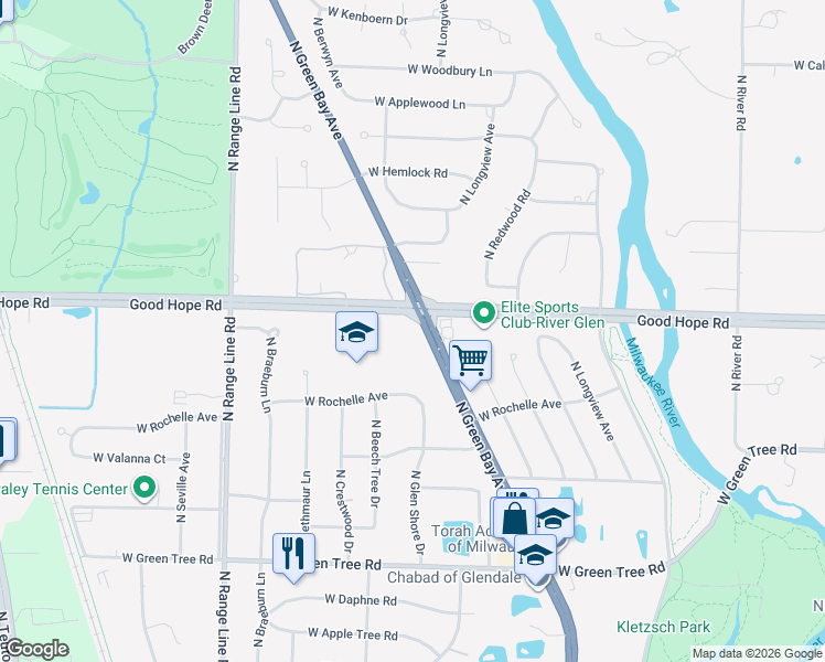 map of restaurants, bars, coffee shops, grocery stores, and more near 2101 Good Hope Road in Glendale