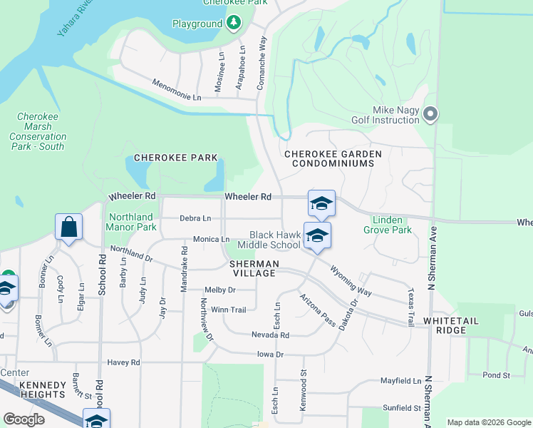 map of restaurants, bars, coffee shops, grocery stores, and more near 1314 Debra Lane in Madison