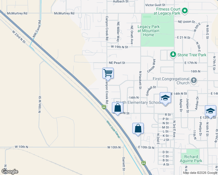 map of restaurants, bars, coffee shops, grocery stores, and more near 111 Northeast Narrows Street in Mountain Home
