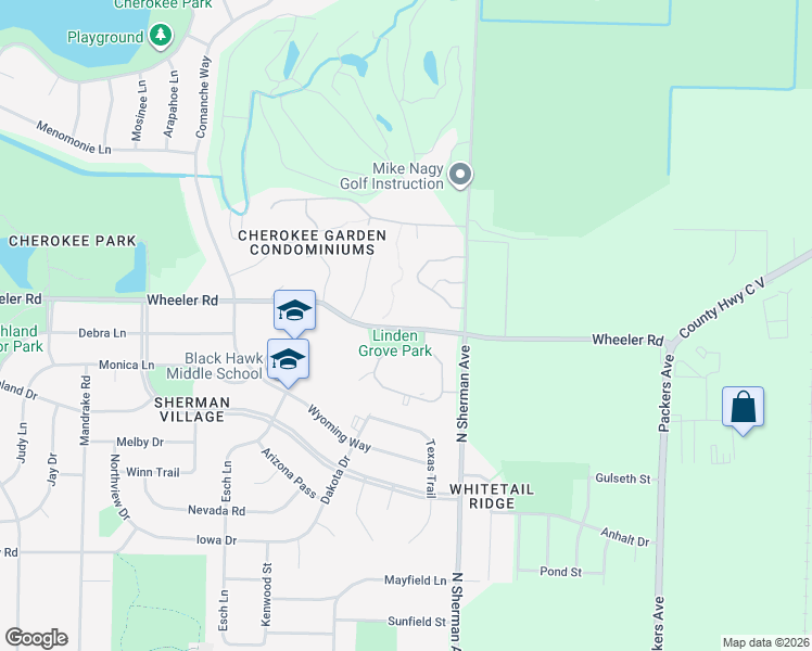 map of restaurants, bars, coffee shops, grocery stores, and more near 1625 Wheeler Road in Madison