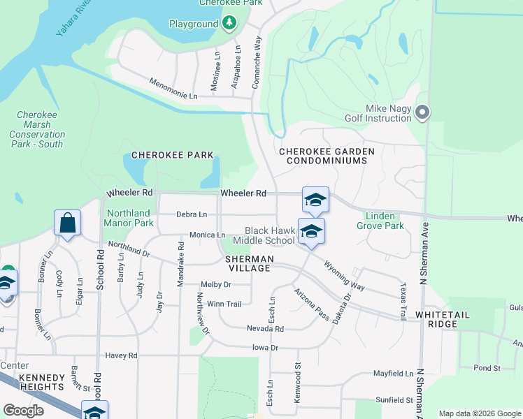 map of restaurants, bars, coffee shops, grocery stores, and more near 1314 Debra Lane in Madison