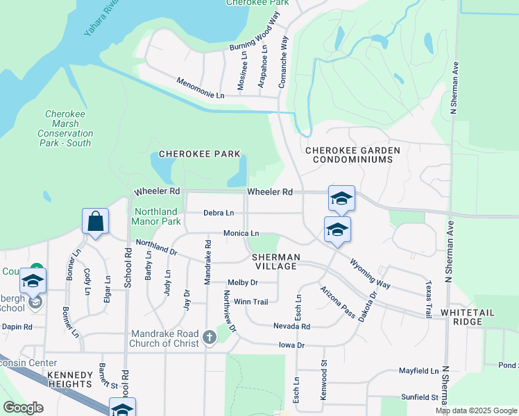 map of restaurants, bars, coffee shops, grocery stores, and more near 1214 Debra Lane in Madison