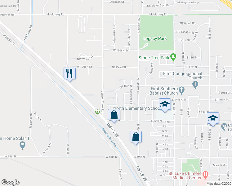 map of restaurants, bars, coffee shops, grocery stores, and more near 1492 Northeast del Rio Avenue in Mountain Home