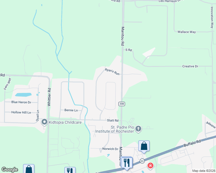 map of restaurants, bars, coffee shops, grocery stores, and more near 115 Lansmere Way in Rochester