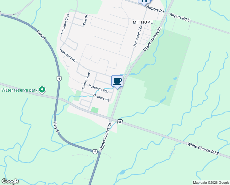 map of restaurants, bars, coffee shops, grocery stores, and more near 45 Thames Way in Hamilton