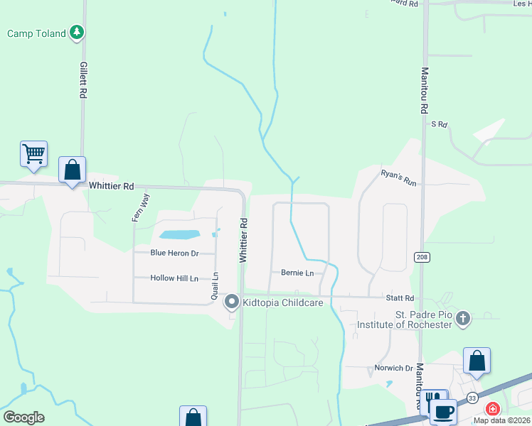 map of restaurants, bars, coffee shops, grocery stores, and more near 75 Forest Meadow Trail in Rochester