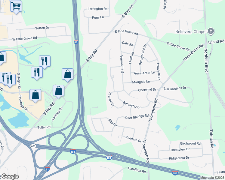 map of restaurants, bars, coffee shops, grocery stores, and more near 7807 Braniff Circle in Cicero
