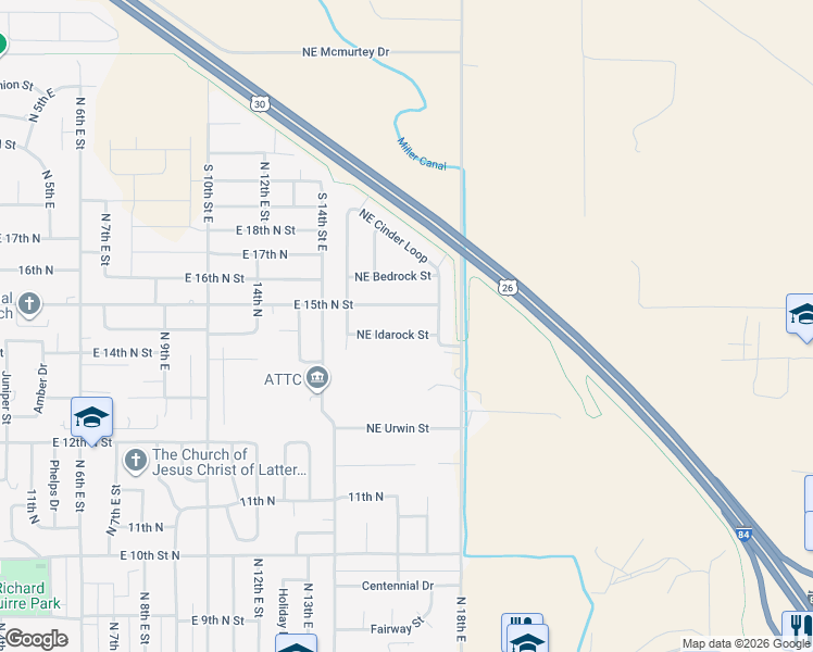 map of restaurants, bars, coffee shops, grocery stores, and more near 1608 Northeast Idarock Street in Mountain Home