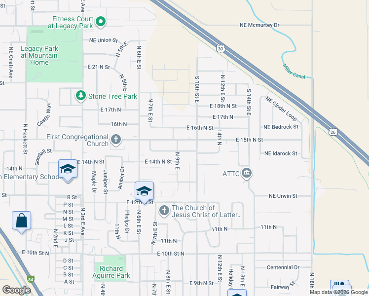 map of restaurants, bars, coffee shops, grocery stores, and more near 955 Terrell Drive in Mountain Home