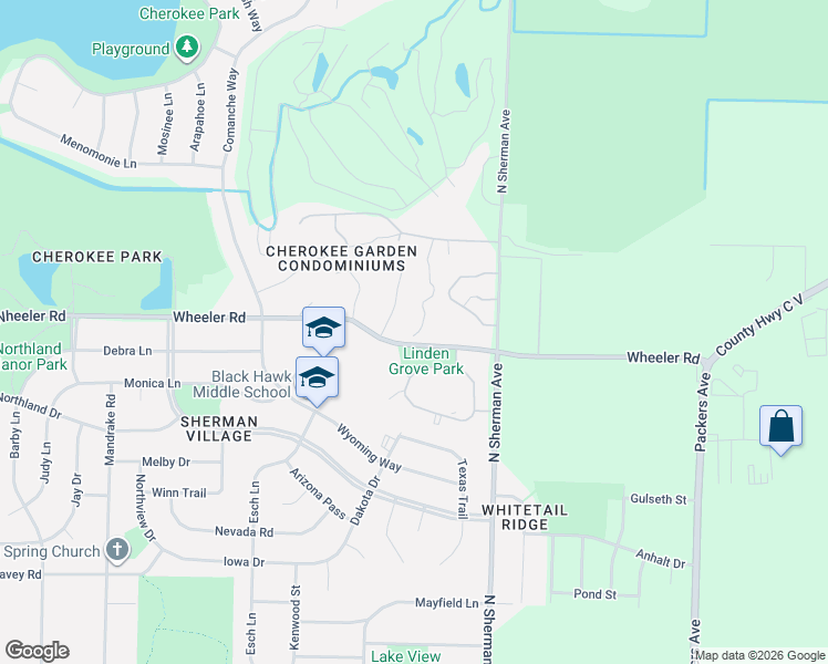 map of restaurants, bars, coffee shops, grocery stores, and more near 1625 Wheeler Road in Madison