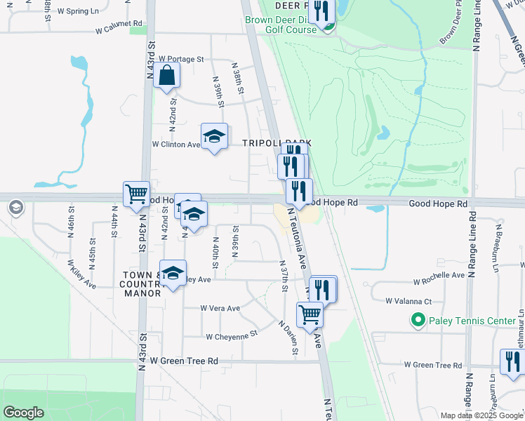 map of restaurants, bars, coffee shops, grocery stores, and more near 3710 West Rochelle Avenue in Milwaukee