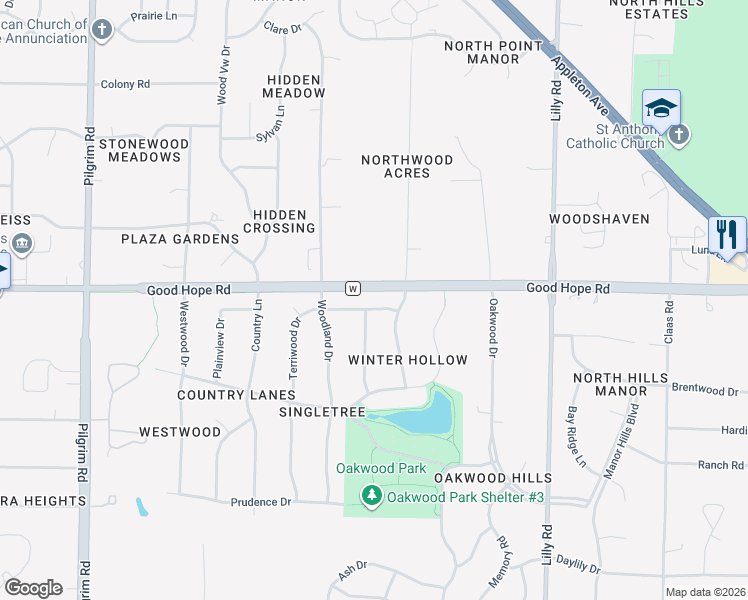 map of restaurants, bars, coffee shops, grocery stores, and more near 7148 Winter Hollow Drive in Menomonee Falls