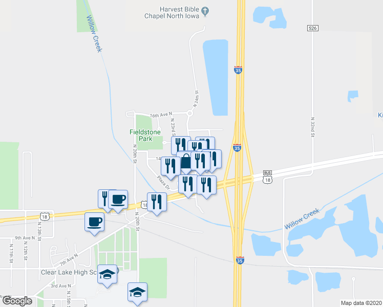 map of restaurants, bars, coffee shops, grocery stores, and more near 1302 North 24th Street in Clear Lake