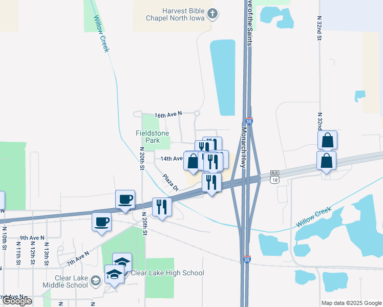 map of restaurants, bars, coffee shops, grocery stores, and more near 1302 North 24th Street in Clear Lake