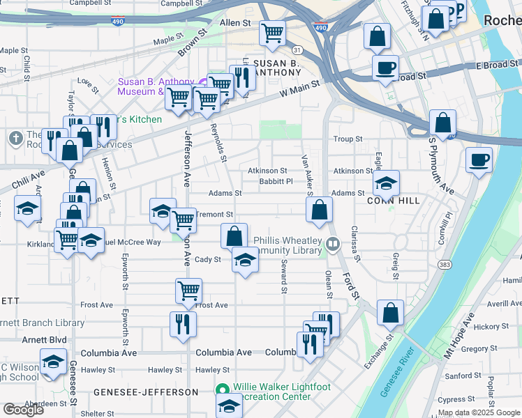 map of restaurants, bars, coffee shops, grocery stores, and more near 353 Tremont Street in Rochester