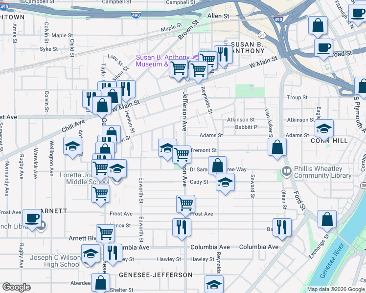 map of restaurants, bars, coffee shops, grocery stores, and more near in Rochester