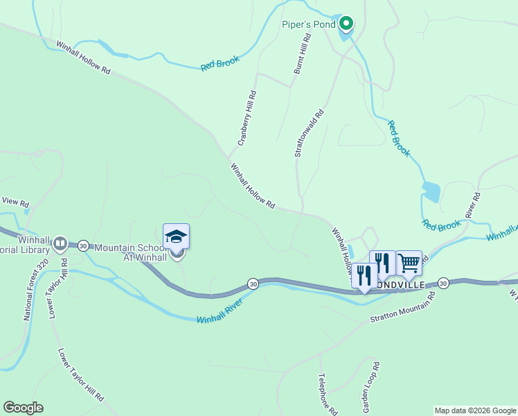 map of restaurants, bars, coffee shops, grocery stores, and more near in Winhall