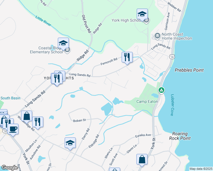 map of restaurants, bars, coffee shops, grocery stores, and more near 4 Cabot Cove Road in York