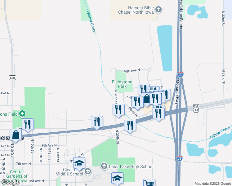 map of restaurants, bars, coffee shops, grocery stores, and more near 1400 North 20th Street in Clear Lake